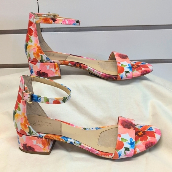 Alex Marie Malahn Floral Leather Ankle Strap Block Heel Dress Sandals Size 6 - Picture 3 of 7